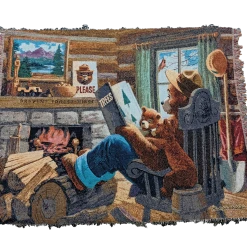 Throw Blanket (Cotton) Reading By The Fire, Smokey Bear