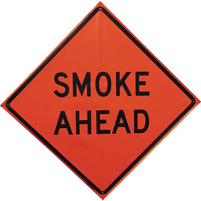 Signs Smoke Ahead Fold & Roll Sign (48" Non-Reflective Orange), Bone Safety